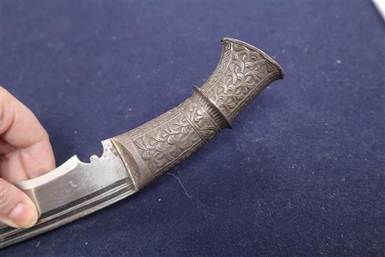 A silver mounted Kukri and two smaller blades kukri length 40cm